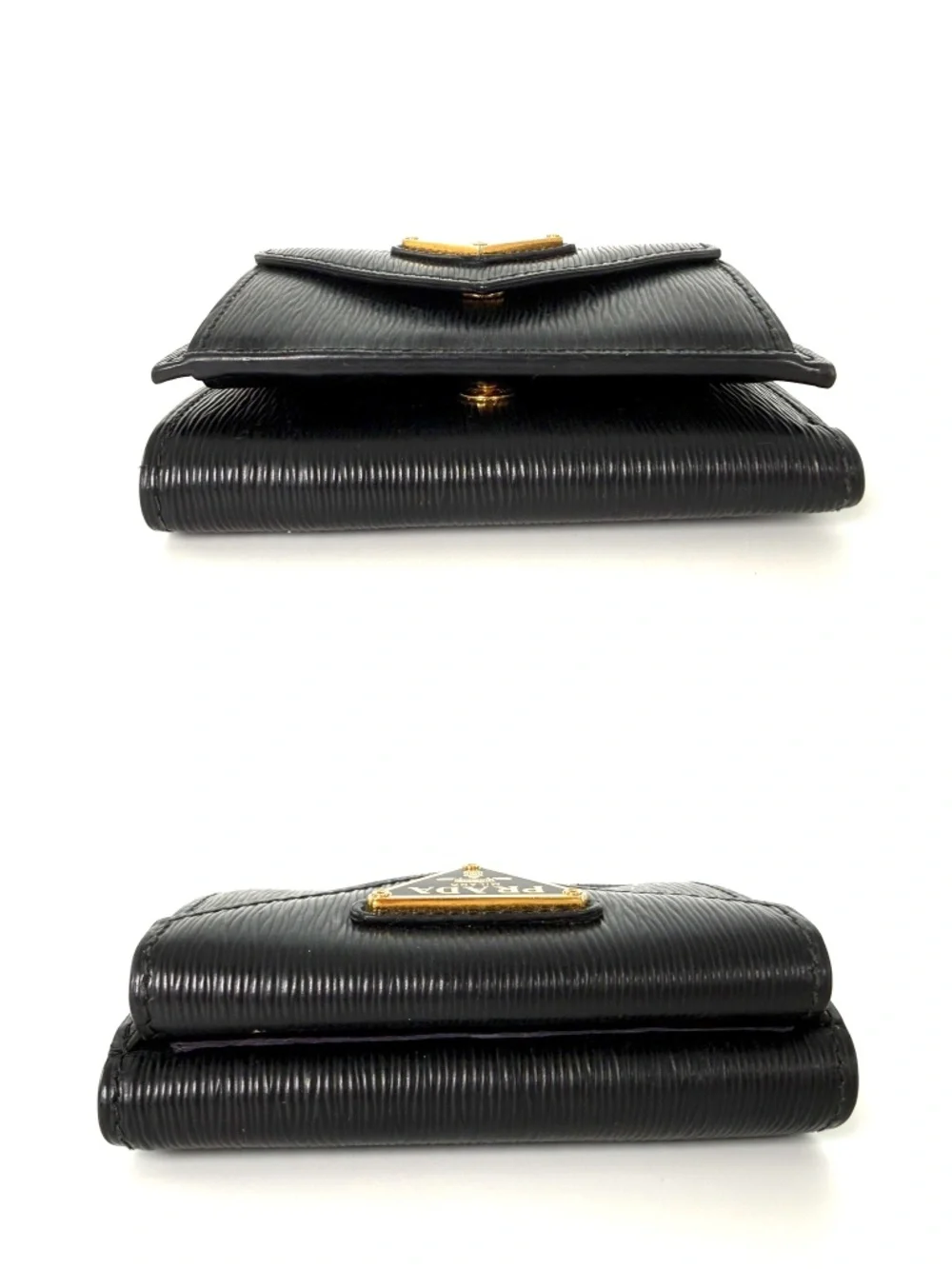 Prada Vitello Move Logo Leather Flap Compact Small Tri Fold Wallet